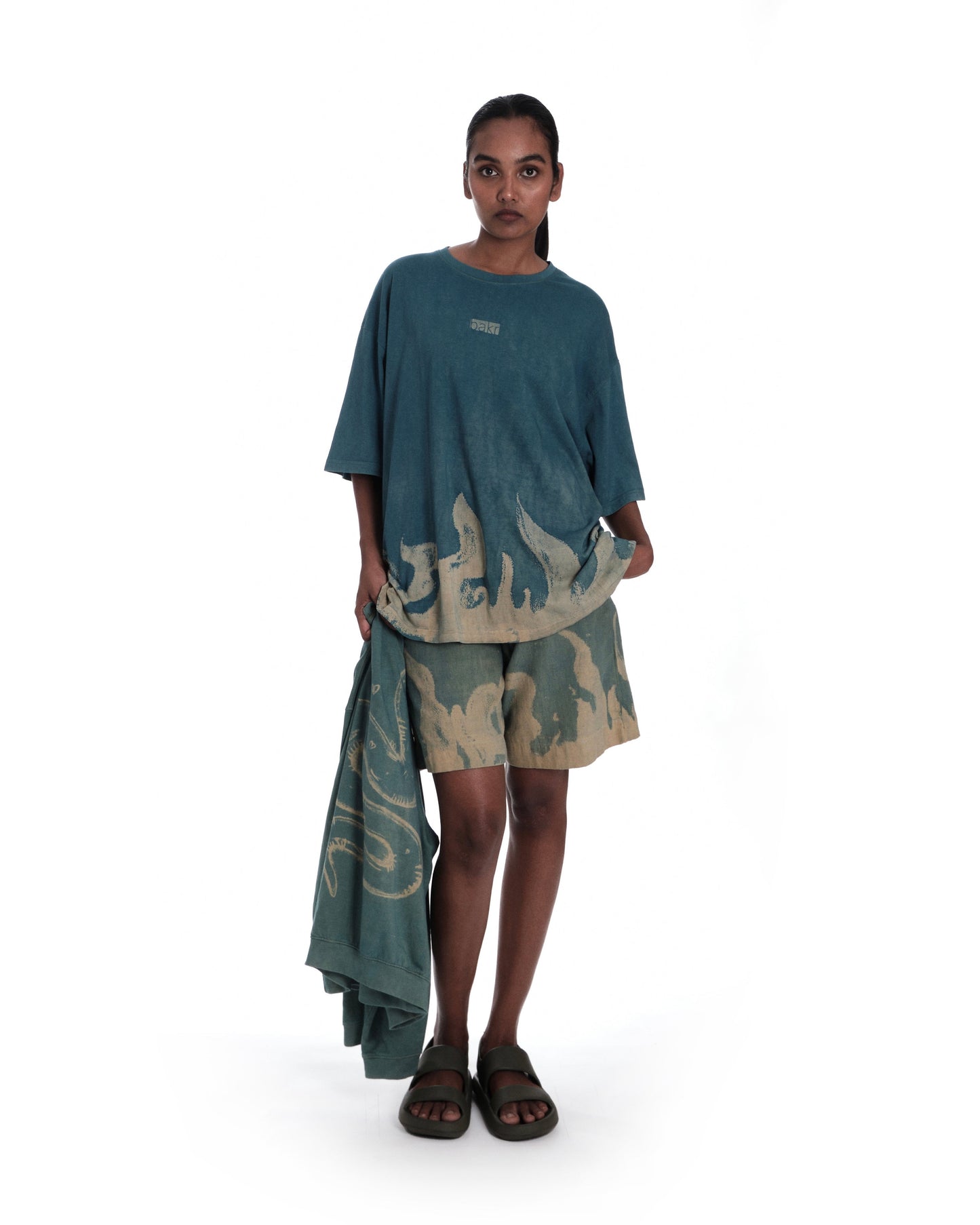 oversized organic cotton printed t-shirt in forest teal