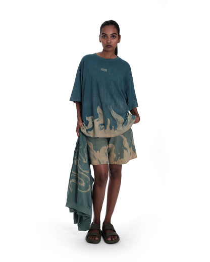 oversized organic cotton printed t-shirt in forest teal
